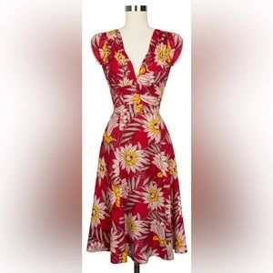 Trashy diva red waterlilies 40s vintage pinup tiki retro rayon dress size 2